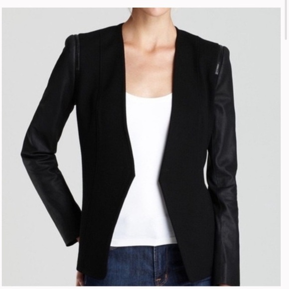 Theory Black Yaiza Black Jacket w/ Goat Leather Sleeves & Zipper Accents Size S - Picture 1 of 10